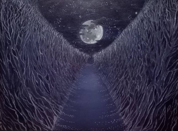 Wolf Moon 21 Full Moon Mystical Fantasy Purple Trees Etsy