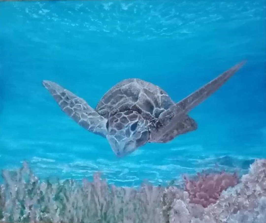 Sea Turtle Painting on Canvas Original Acrylic Art Turtle Etsy