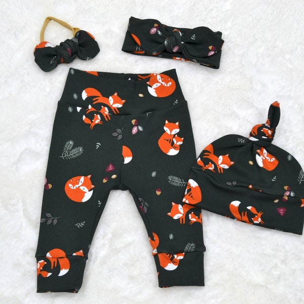 Fox Leggings/Baby Hat/Baby Headband/Mini Bow/Take Home Outfit/Baby Clothing/Unisex Kids' Clothing/Photo Outfit/Girl's Clothing/Baby Pants