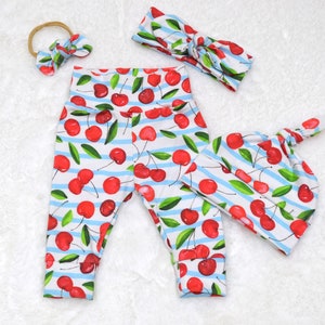 Baby Cherry Outfit: Leggings, Hat, Headband & Bow