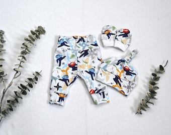 Ninja Baby Boy Outfit/Toddler Outfit/Newborn Outfit/ Baby Boy Pants/Knot Hat & No Scratch Mittens Set