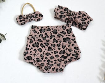 Leopard Baby Girl Bummies Set/Toddler Outfit/Handmade Baby Outfit/Summer baby Bummies Set