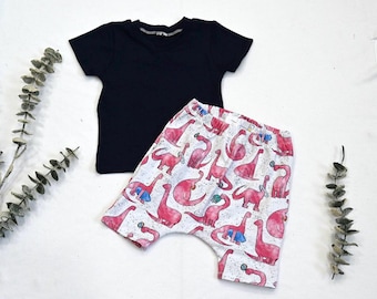 Dinosaur Baby Boy Set/Toddler Harem Shorts/T-Shirt Set/ Handmade Baby Boy Outfit