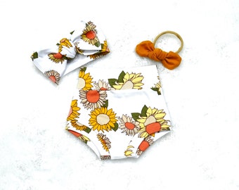 Sunflower Baby Bummies Set: Bloomer Shorts & Headband