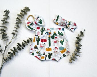 Llama Baby Girl Bummies Set/Handmade Llama  Baby Outfit With Matching Headband & Bow/Farm Animals/Toddler Outfit