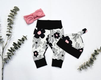Floral Baby Outfit: Cotton Newborn Set with Hat & Headband