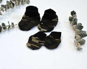 Last One Available! Army baby Boy Bootie & Mittens (6 months Ready to Ship)