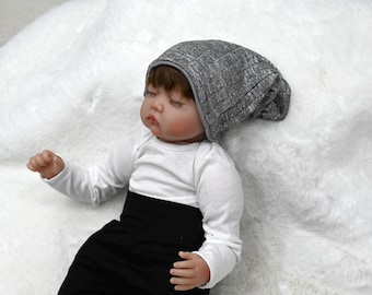 Reversible Beanie Hat/Toddler Beanie Hat/Gray Knit Newborn Hat/Baby Boy Hat, Cozy Beanie/Handmade Baby Hat