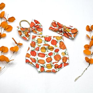 Fall Pumpkin Bummies/ Headband/ Mini Nylon Bow/Large Bow/Girl Shorts/ Boy Shorts/ Baby Clothing/ Baby Bloomers/ High waist Bummies