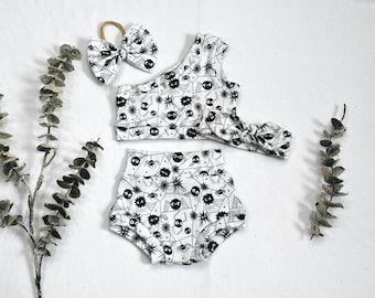 Baby Glow in the Dark Spider Eyes Outfit/Baby Bummies Set/Fall Baby Clothes/Handmade Set/Crop Top/Bummies