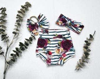 Floral Baby Bummies Set/ High Waist Shorts & Matching Headband