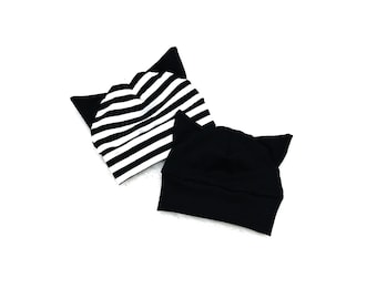 Baby Cat Hat: Striped or Black Cotton Outfit