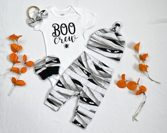 Boo Crew Baby Halloween Outfit /Glowing Mummy Eyes Print Baby Set/ Newborn Baby Outfit