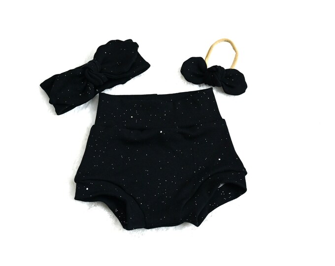 Black Sparkle Baby Bummies Set- High Waist Bloomers and Matching Bow - Etsy