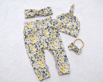 Conjunto de flores para bebé: leggings, gorro y diadema