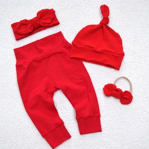 Solid Red Baby Leggings/Baby Hat/Baby Headband/Mini Nylon Bow/Baby Outfit/ Unisex Outfit/Baby Shower Gift
