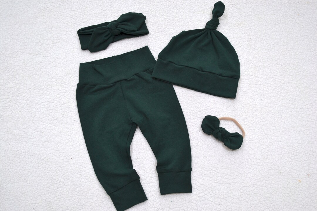Solid Hunter Green Baby Leggings/headband/mini Nylon Bow/baby Etsy