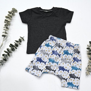 Shark Baby Boy Set/Toddler Set/Harem Shorts/Charcoal Gray T-Shirt/Take Home Outfit