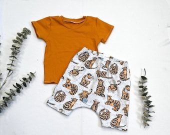 Tiger Baby Boy Harem Shorts Set/Toddler Set/Handmade Baby Boy Clothes