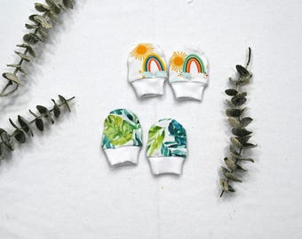 Rainbow and Floral Baby Mittens-Newborn No Scratch Mittens, Baby Hand Covers, Unisex Baby Gift