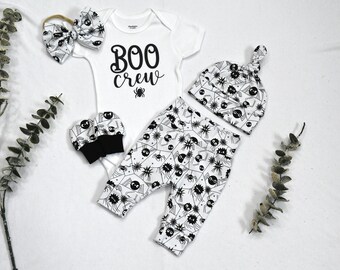 Boo Crew Baby Outfit /Glowing Spider  Eyes Print Baby Set/ Newborn Baby Outfit