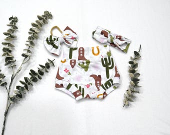 Conjunto de vaquera: shorts de cintura alta para bebé, lazo y diadema