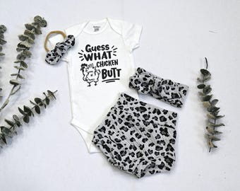 Guess What Chicken Butt Outfit/toddler baby Outfit/Leopard Print Outfit/Soft Baby Clothes/Funny Chicken Bodysuit