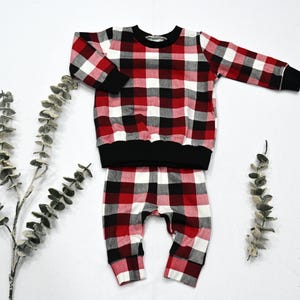 Red Buffalo Plaid Baby Outfit - Handmade Toddler Set