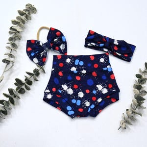 Red White and Blue Polka Dot High Waist Bummies/Hair Accessories/Baby Girl Set/Toddler Outfit