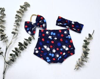 Polka Dot Baby Bummies Set- High Waist with Matching Bow Headband