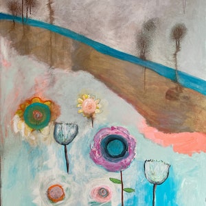 Original Acrylic Painting | &quot;Reflections On Flowers&quot; | Abstract Acrylic | Modern Art | Original Painting | Acrylic Gallery Wrapped Canvas