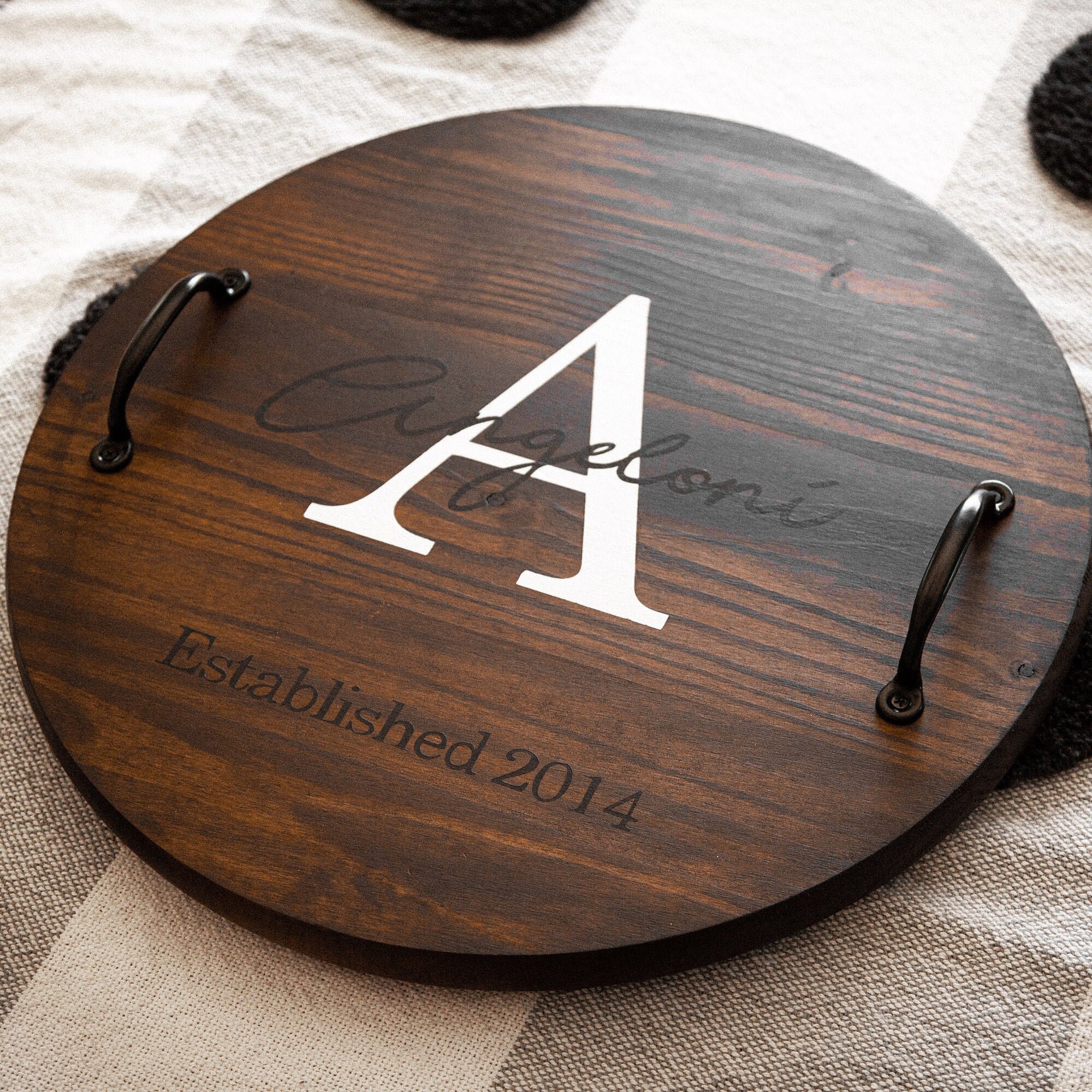 Personalized Serving Tray Round Wood Tray With Handles Etsy