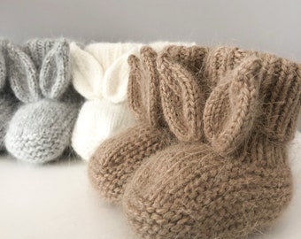 0-3/3-6/6-9 meses botinhas de coelho angorá tricotadas à mão - faça sob encomenda sapatos de coelho para recém-nascido, presente para recém-nascido