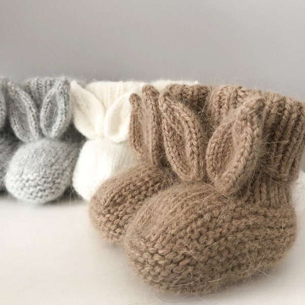 0-3 mois chaussons lapin en angora, tricotés à la main, chaussettes pour bébé avec oreilles de lapin, chaussons pour nouveau-né