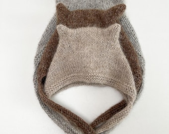 Alpaca Merino Baby Kitty Bonnet, Gender Neutral Kids hat, Cat Ears Baby Bonnet,  Newborn Gift, Animal Ear Bonnet