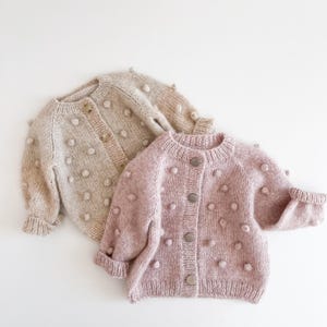 Hand knit Baby Popcorn Cardigan, Soft Alpaca Toddler Clothes, Gender Neutral Baby Gift