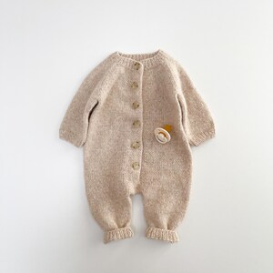 Alpaca Baby unisex Onesie and Bonnet Set, handKnit Romper, Little Bear hat, newborn gift image 11