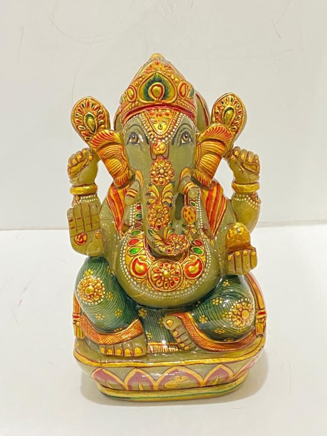 Green Jade Ganesha Statue 20 CM Gemstone Statue Semi Precious Etsy