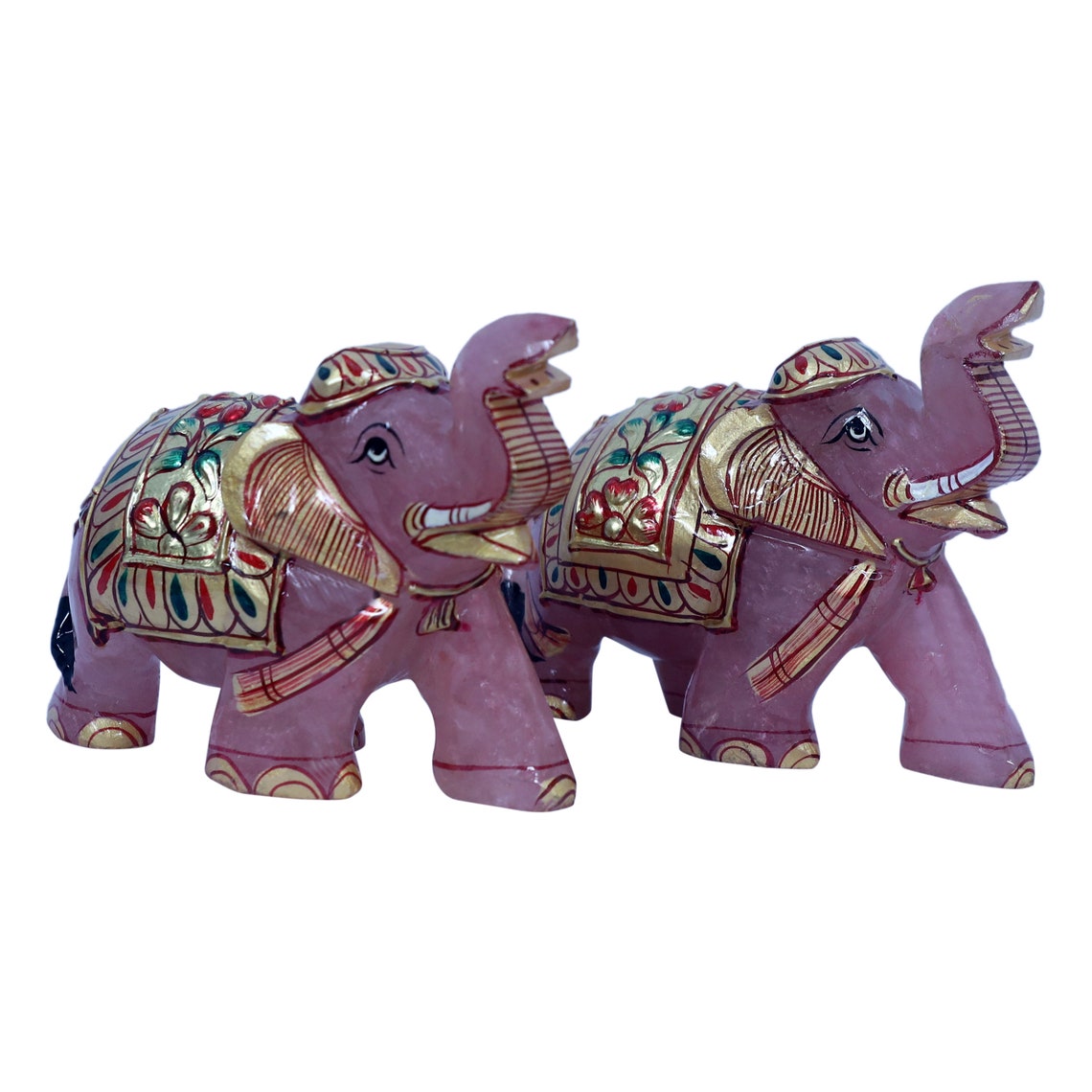 Rose Quartz Pink Elephant Statue Handmade Gold Painted Etsy