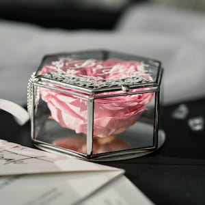 Silber Ringschatulle, Glas-Doppelringbox, personalisierte Verlobungszeremonie, Eheringbox, Ringträgerbox mit Gravur