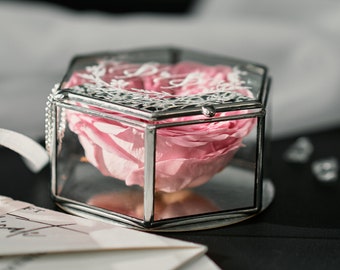 Engraved Silver Glass Ring Box, Personalized Wedding Decor