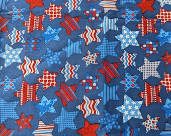 Three Yards Quilters Quality Cotton Fabric,  Red, White and Blue Stars