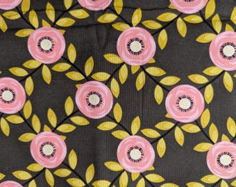 1.5 yards, Pink Floral on Black Background, quilters quality cotton fabric, Desert Rose