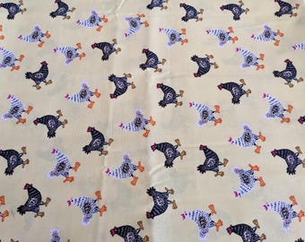 2 yards yellow, chicken quilters cotton fabric, black, white