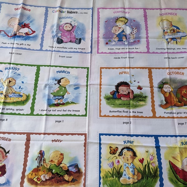 Calendar Babies quilters cotton soft book fabric panel by Joy Allen for Elizabeth Studios