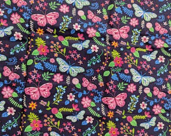 2 yards quilters quality cotton fabric, bright butterfly garden