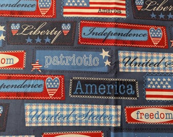Two Yards Quilters Quality Cotton Fabric, Patriotic Words