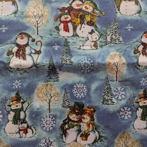 2 yards Snowman Family on blue background quilters cotton fabric