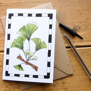 Ginkgo-wenskaart - bedankkaart - verjaardagskaart - illustratie - botanisch - gratis verzending VK