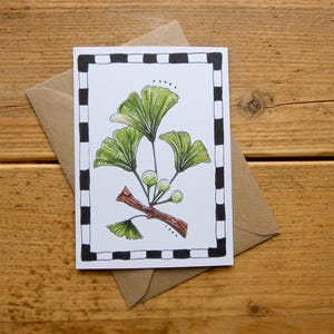 イチョウのポストカード - 植物イラスト - A6サイズプリント - イギリス送料無料 - 文房具セット